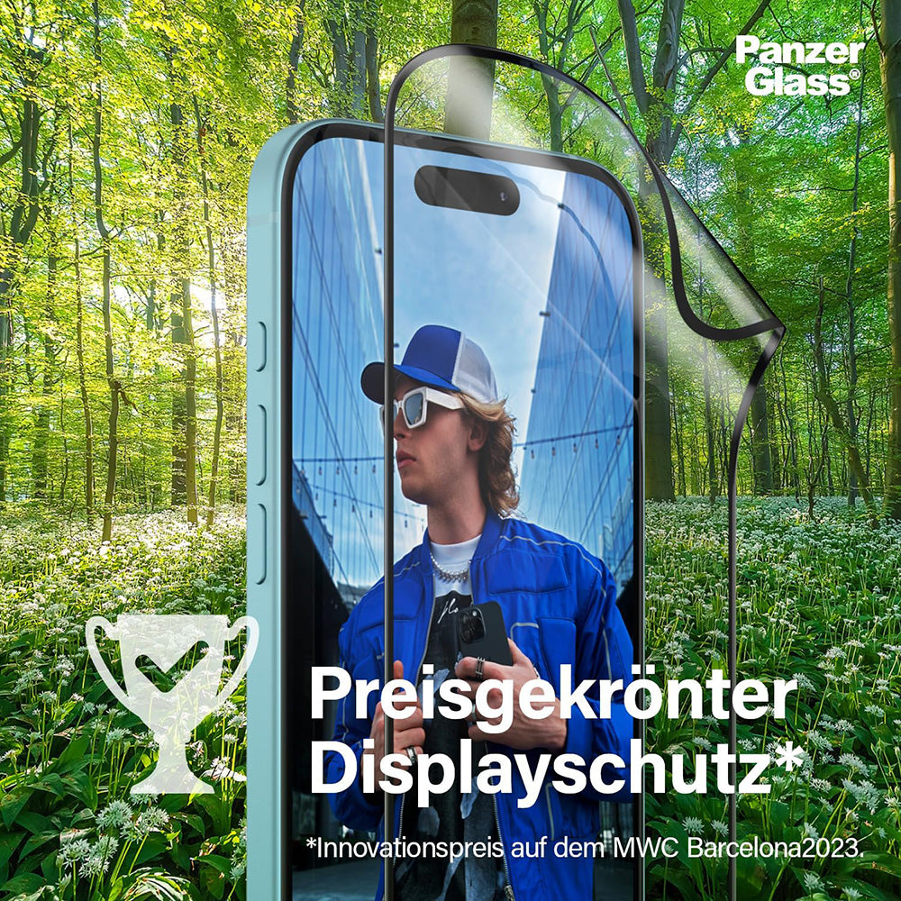 Film de protection d'écran PanzerGlass Ultra-Wide Fit EyeCare pour Apple iPhone 16 Pro Max, Verre Trempé, Full Glue, Noir