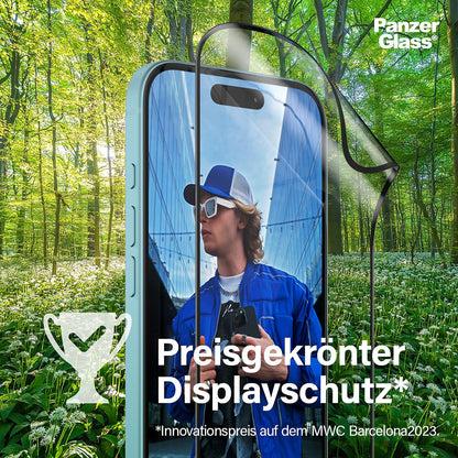 Film de protection d'écran PanzerGlass Ultra-Wide Fit EyeCare pour Apple iPhone 16 Pro Max, Verre Trempé, Full Glue, Noir