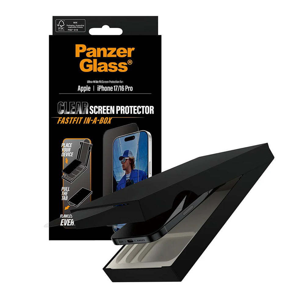 Film de protection d'écran PanzerGlass Ultra-Wide Fit Fastfit pour Apple iPhone 17 / 16 Pro, Verre Trempé, Full Glue, Noir