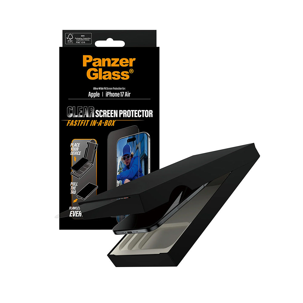 Film de protection d'écran PanzerGlass Ultra-Wide Fit Fastfit pour Apple iPhone 17 Air, Verre Trempé, Full Glue, Noir