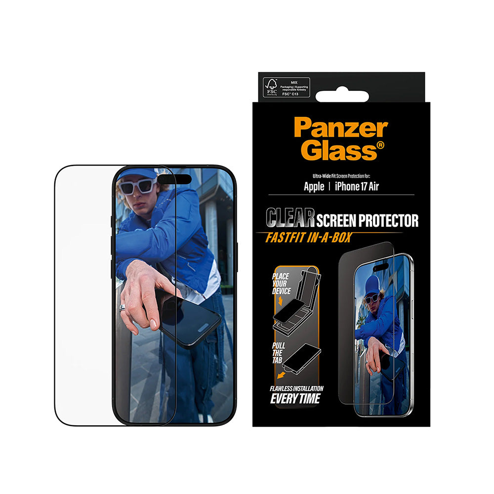 Film de protection d'écran PanzerGlass Ultra-Wide Fit Fastfit pour Apple iPhone 17 Air, Verre Trempé, Full Glue, Noir