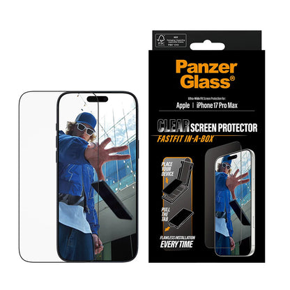 Film de protection d'écran PanzerGlass Ultra-Wide Fit Fastfit pour Apple iPhone 17 Pro Max, Verre Trempé, Full Glue, Noir