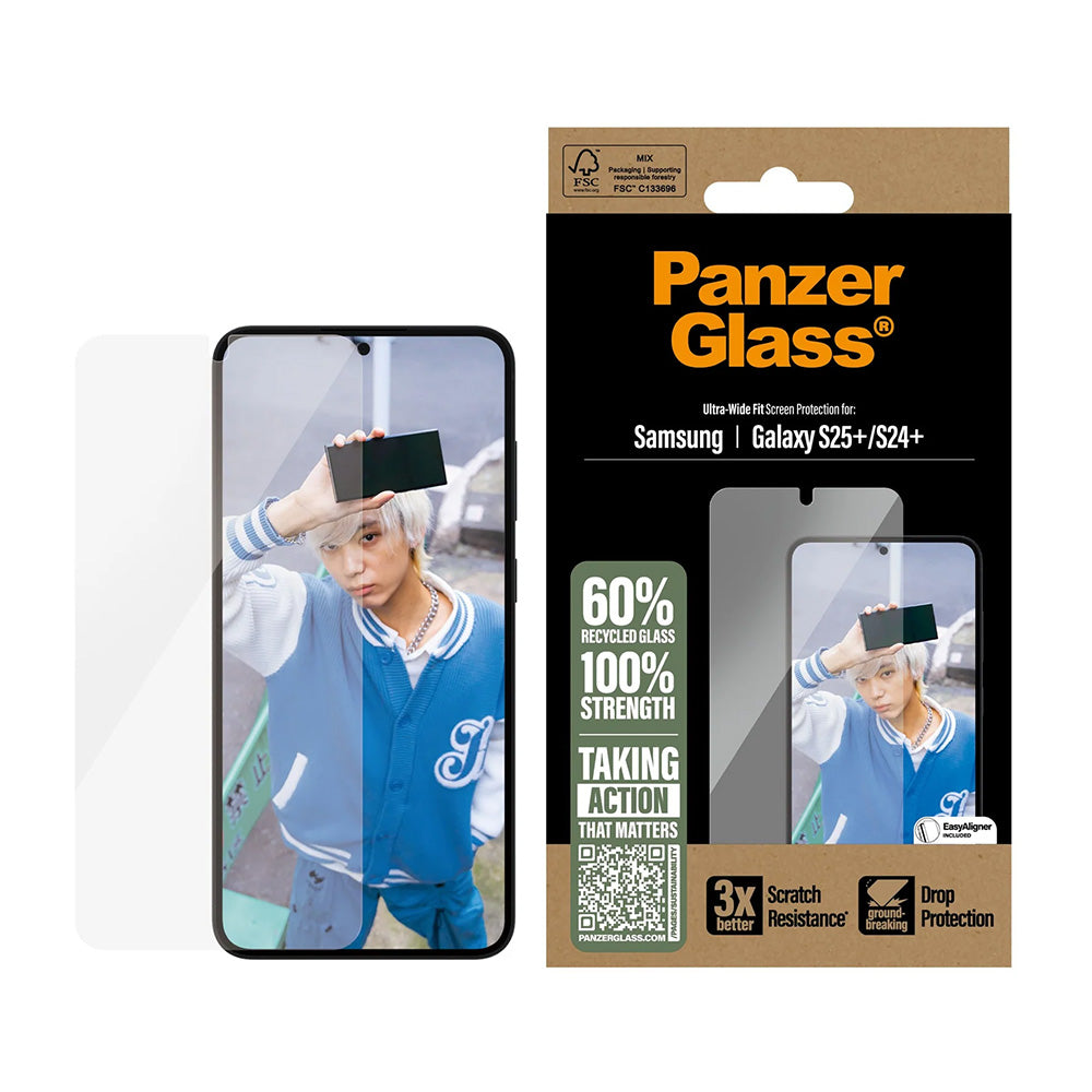 Film de protection d'écran PanzerGlass Ultra-Wide Fit pour Samsung Galaxy S25+ S936 / S24+ S926, Verre Trempé, Full Glue