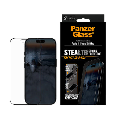 Film de protection d'écran PanzerGlass Ultra-Wide Fit Stealth Fastfit pour Apple iPhone 17 / 16 Pro, Verre Trempé, Full Glue, Noir