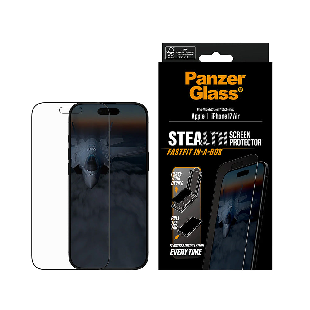 Film de protection d'écran PanzerGlass Ultra-Wide Fit Stealth Fastfit pour Apple iPhone 17 Air, Verre Trempé, Full Glue, Noir