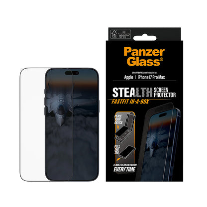 Film de protection d'écran PanzerGlass Ultra-Wide Fit Stealth Fastfit pour Apple iPhone 17 Pro Max, Verre Trempé, Full Glue, Noir