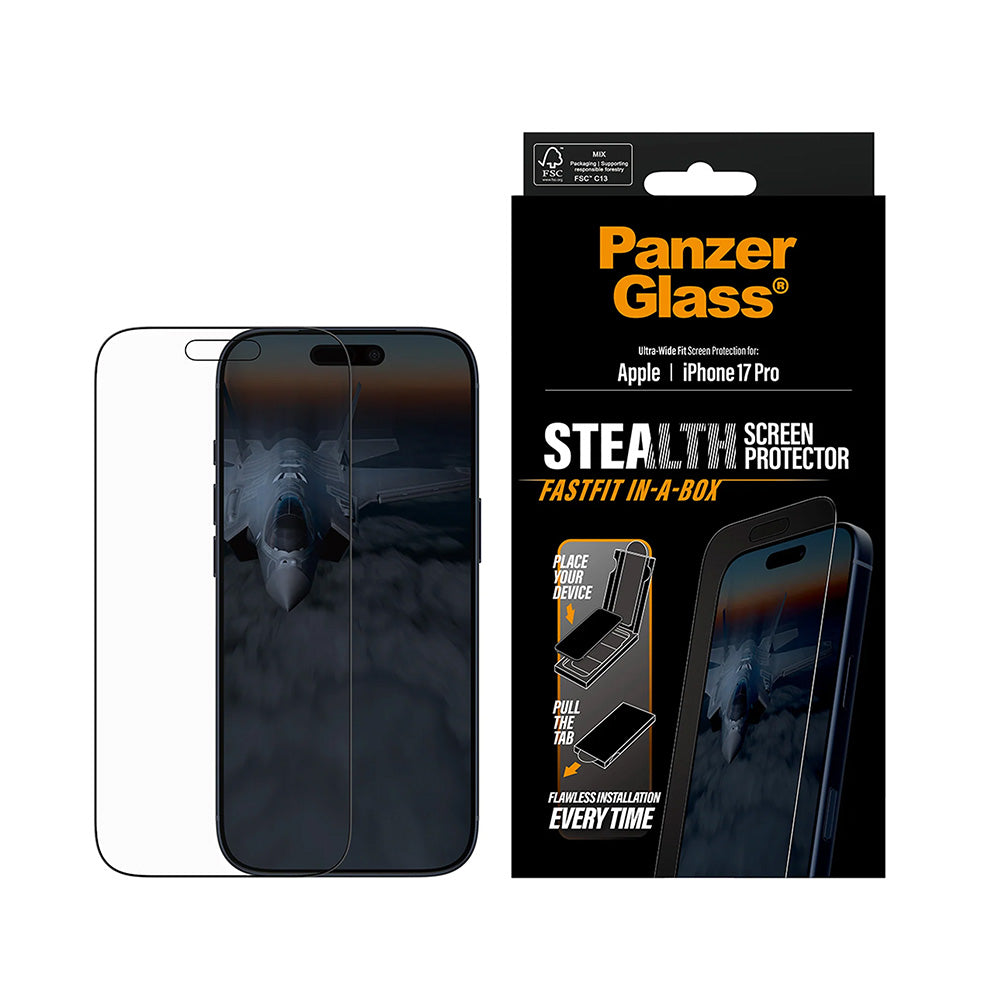 Film de protection d'écran PanzerGlass Ultra-Wide Fit Stealth Fastfit pour Apple iPhone 17 Pro, Verre Trempé, Full Glue, Noir