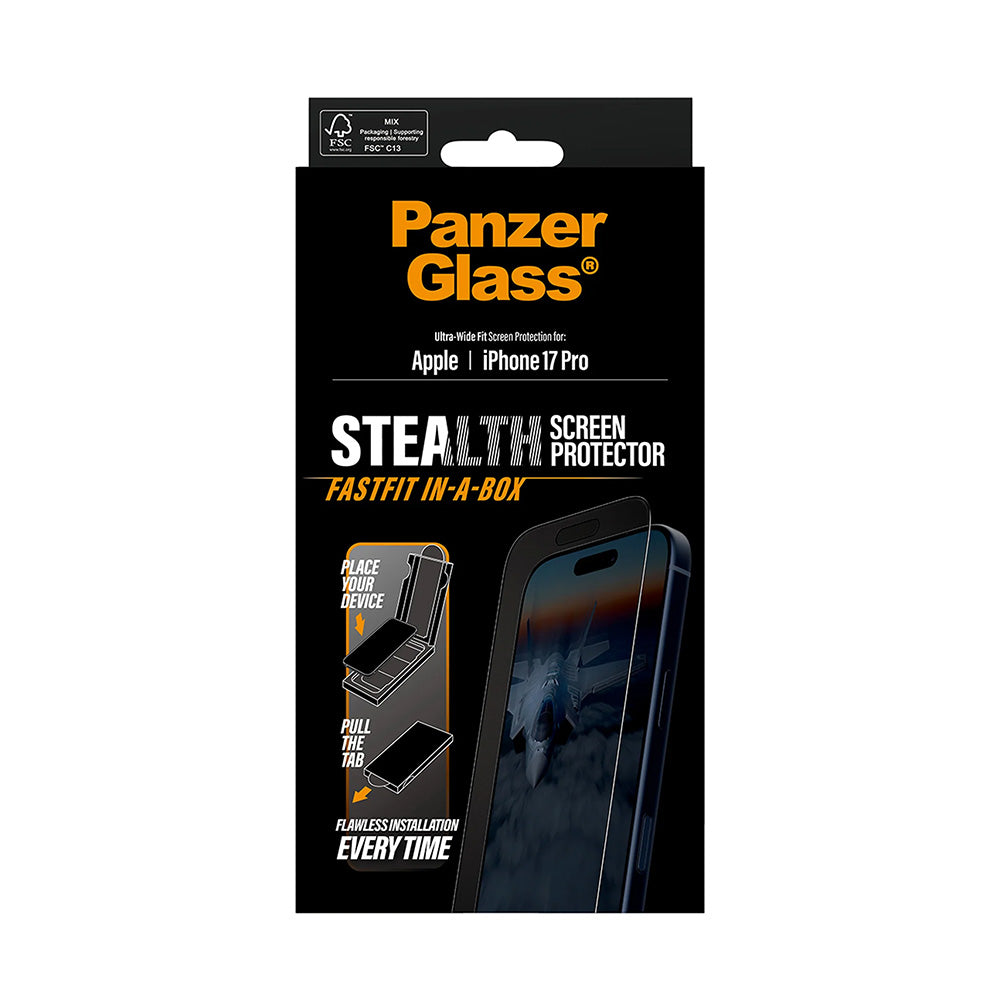 Film de protection d'écran PanzerGlass Ultra-Wide Fit Stealth Fastfit pour Apple iPhone 17 Pro, Verre Trempé, Full Glue, Noir