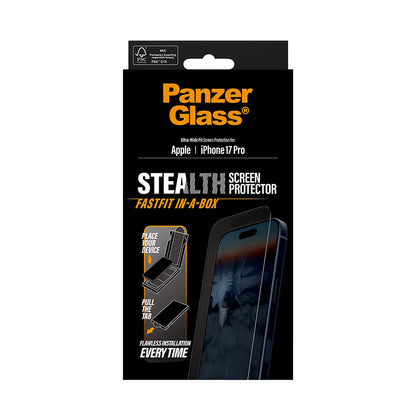 Film de protection d'écran PanzerGlass Ultra-Wide Fit Stealth Fastfit pour Apple iPhone 17 Pro, Verre Trempé, Full Glue, Noir
