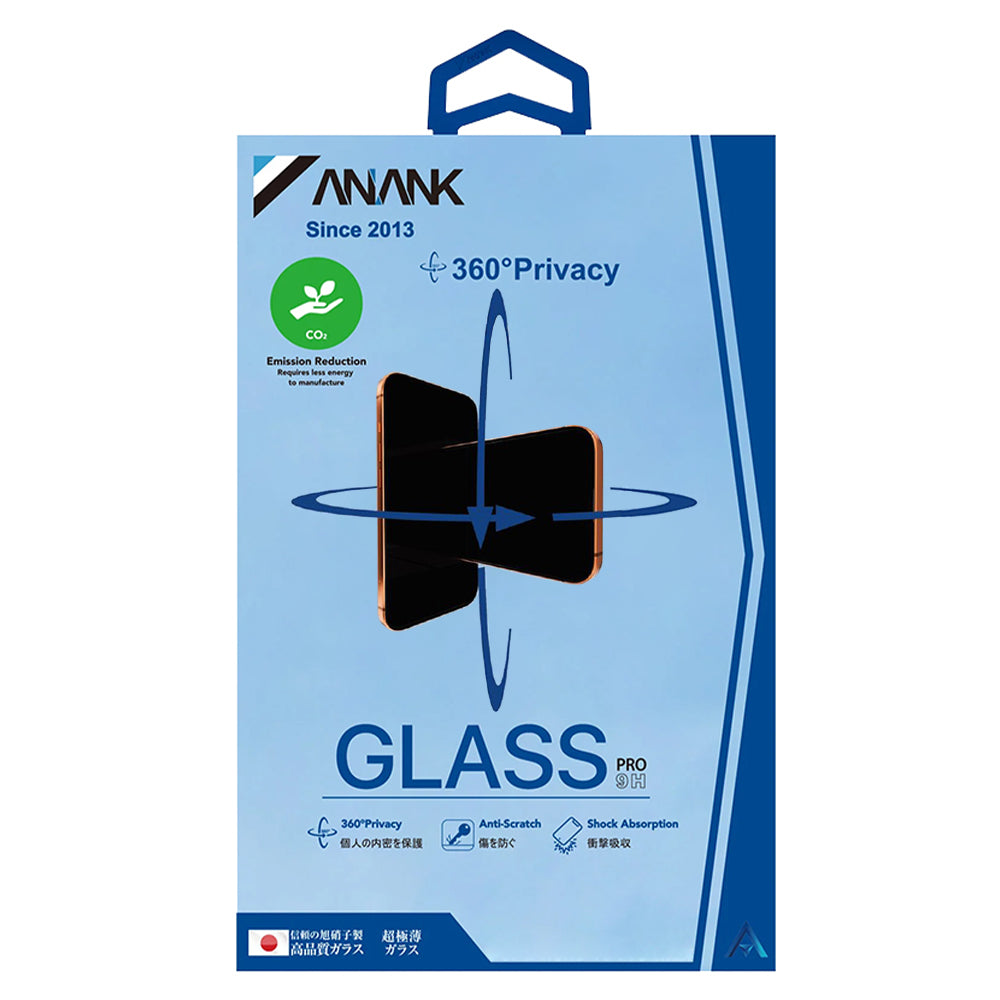 Anank 1X Reinforced 360 Privacy Screen Protector for Apple iPhone 16 Pro, Tempered Glass, Full Glue, 2.5D