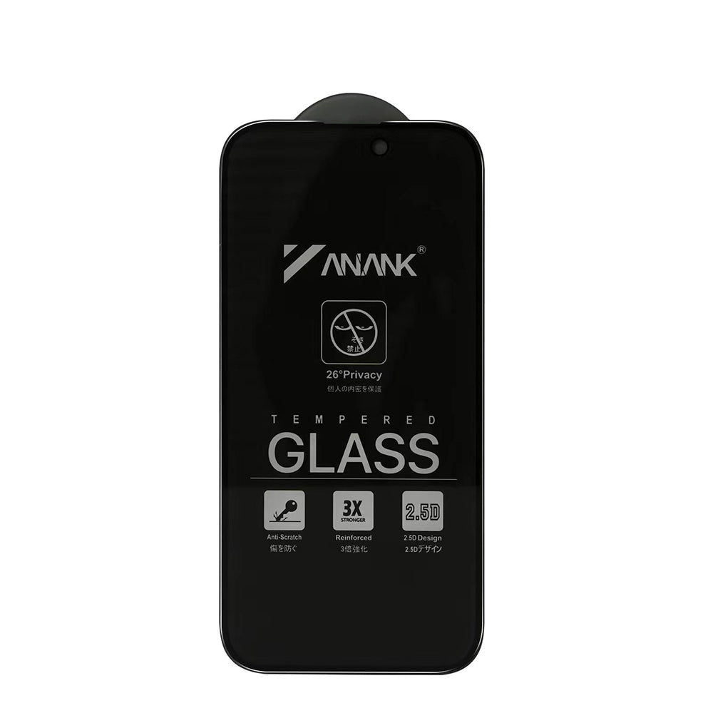 Film de protection écran Privacy Anank 3X Renforcé pour Apple iPhone 14 Pro, Verre Sécurisé, Collage Complet, 2.5D