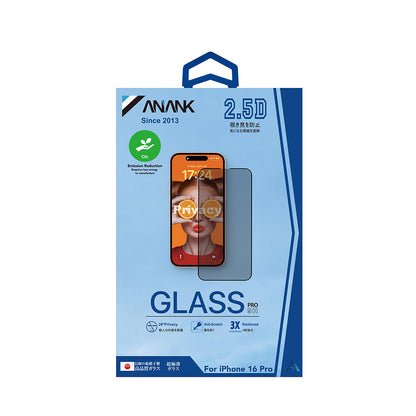 Anank 3X Reinforced Privacy Screen Protector for Apple iPhone 16, Tempered Glass, Full Glue, 2.5D