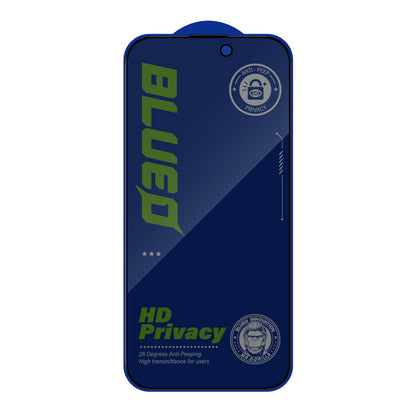 Film de protection d'écran Privacy Blueo Anti-Peep pour Apple iPhone 15 Pro Max, Verre Trempé, Collage Complet