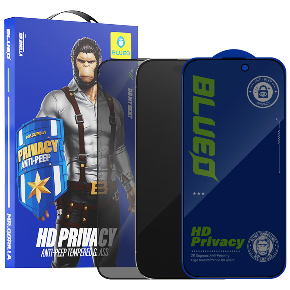 Blueo Anti-Peep Privacy Screen Protector for Apple iPhone 15 Pro, Tempered Glass, Full Glue