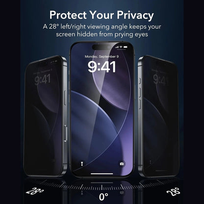 Film de protection écran Privacy ESR Armorite UltraFit pour Apple iPhone 17, Verre Trempé, Full Glue, Lot de 3 pièces