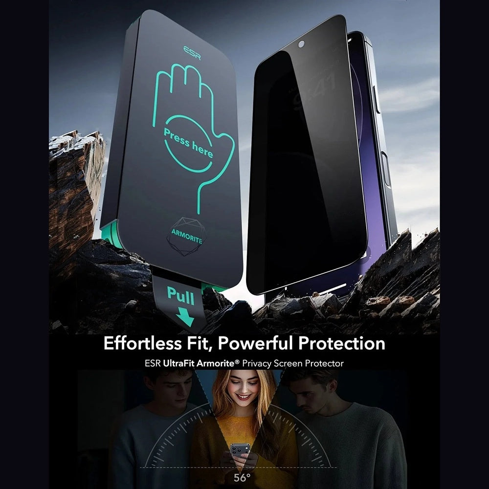 Film de protection écran Privacy ESR Armorite UltraFit pour Apple iPhone 17, Verre Trempé, Full Glue, Lot de 3 pièces