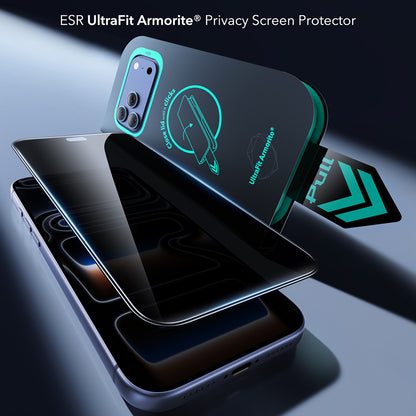 Film de protection d'écran Privacy ESR Armorite UltraFit pour Apple iPhone 18 Pro, Verre trempé, Collage complet, Lot de 2 pièces