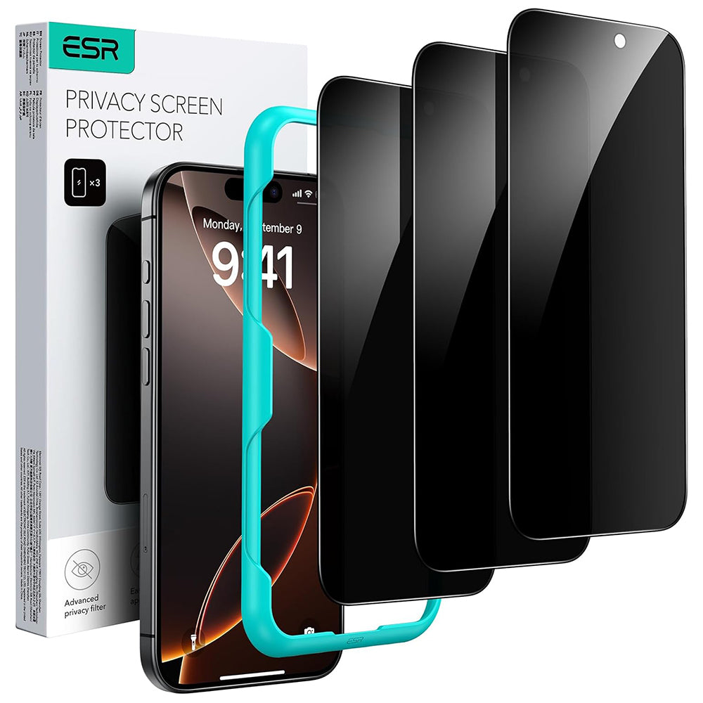 Film de protection Écran Privacy ESR pour Apple iPhone 17 Pro Max, Verre Trempé, Full Glue, Lot de 3 pièces