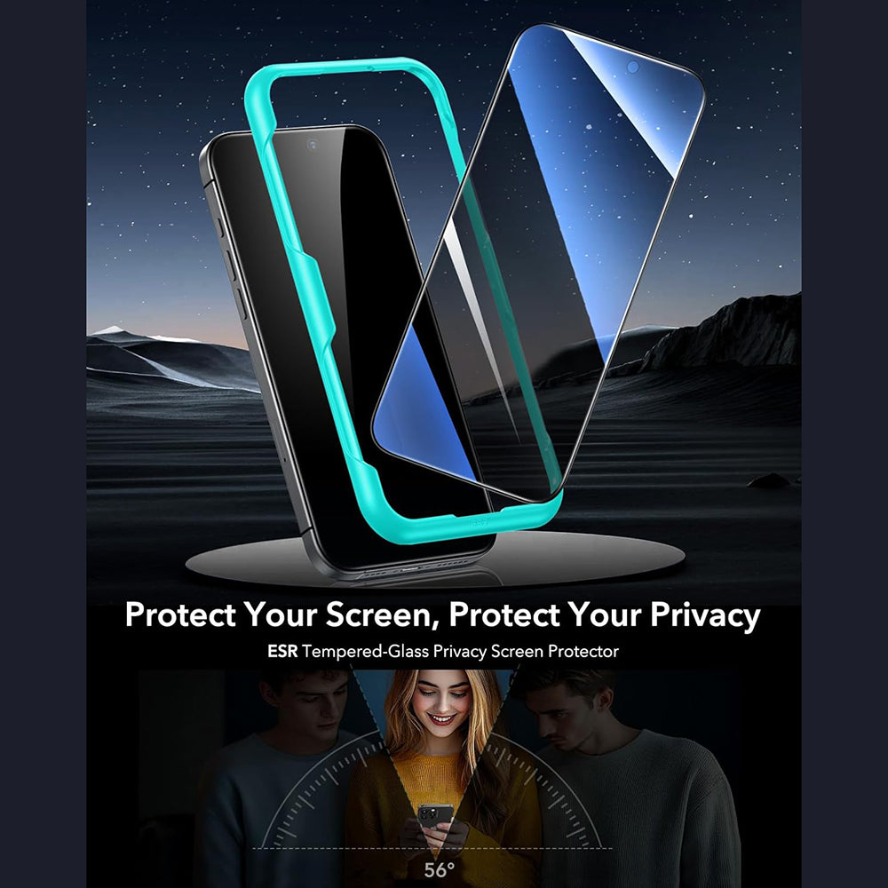 Film de protection Écran Privacy ESR pour Apple iPhone 17 Pro Max, Verre Trempé, Full Glue, Lot de 3 pièces