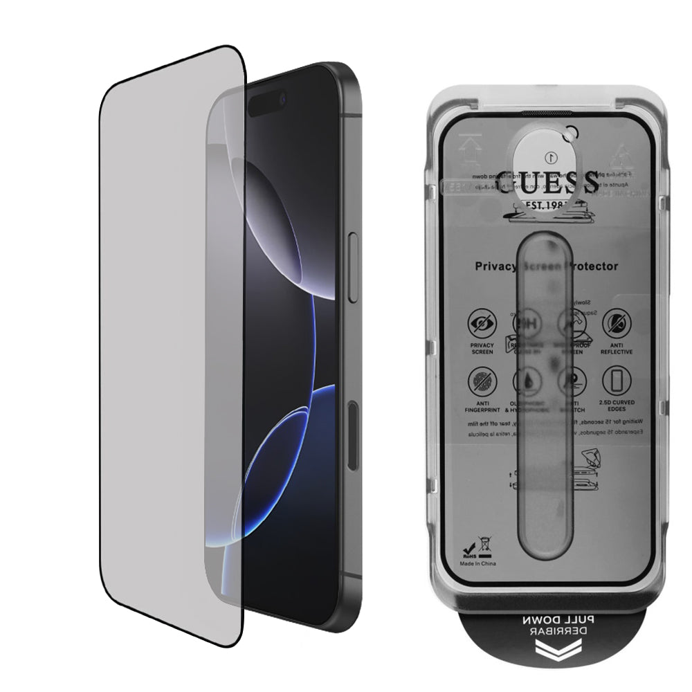 Film de protection écran Privacy Guess pour Apple iPhone 16 Pro, Verre Trempé, Full Glue, 2.5D, GUTGP16LBOKGCIP