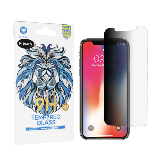 Film de protection écran Privacy Lito Classic pour Apple iPhone 11 Pro / XS / X, Verre trempé, Collage intégral, 2.5D