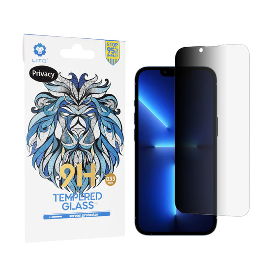 Film de protection écran Privacy Lito Classic pour Apple iPhone 14 Plus / 13 Pro Max, Verre trempé, Full Glue, 2.5D