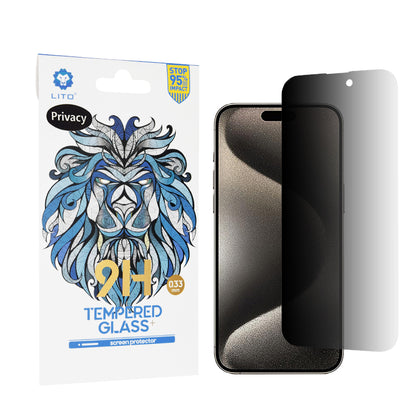 Film de protection d'écran Privacy Lito Classic pour Apple iPhone 15 Pro Max, Verre trempé, Collage complet, 2.5D