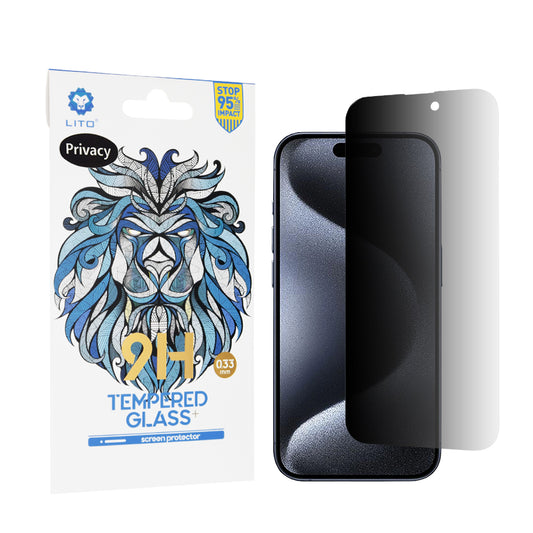 Film de protection écran Privacy Lito Classic pour Apple iPhone 15 Pro, Verre trempé, Full Glue, 2.5D