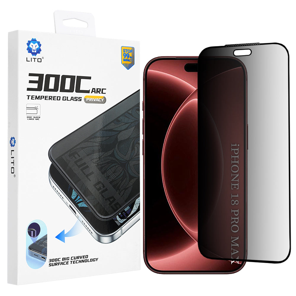 Film de protection écran Privacy Lito D+ Max 300C pour Apple iPhone 18 Pro Max, Verre trempé, Collage intégral