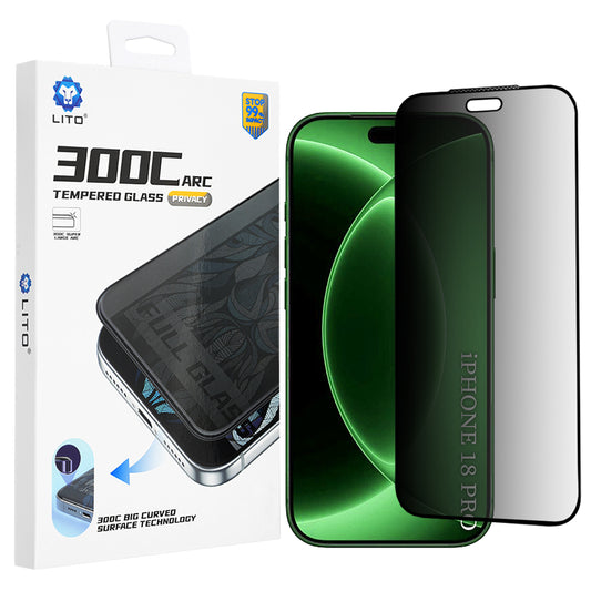 Privacy Screen Protector Lito D+ Max 300C for Apple iPhone 18 Pro, Tempered Glass, Full Glue
