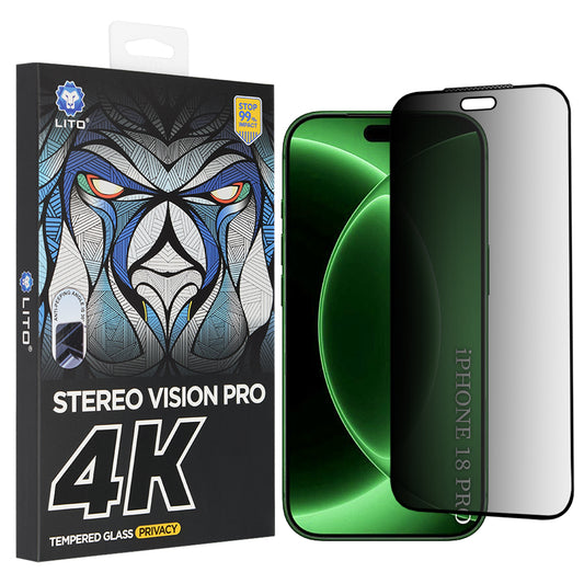Lito D+ Max 4K Privacy Screen Protector Film for Apple iPhone 18 Pro, Tempered Glass, Full Glue