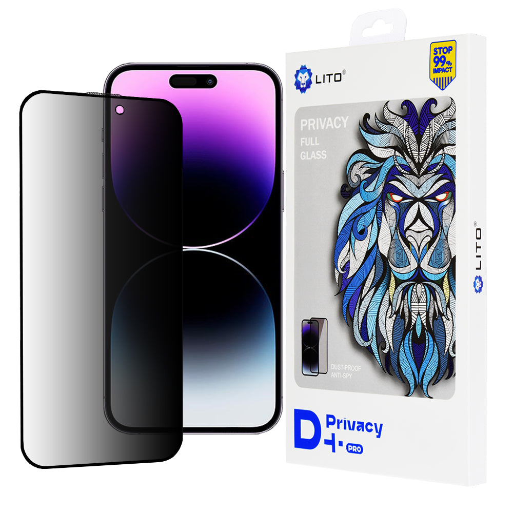 Film de protection écran Privacy Lito D+ Pro pour Apple iPhone 14 Pro Max, Verre trempé, Collage intégral