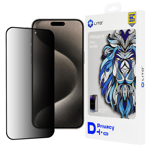 Film de protection écran Privacy Lito D+ Pro pour Apple iPhone 15 Pro Max, Verre trempé, Collage intégral