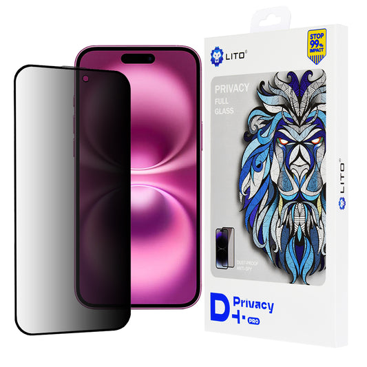 Film de protection d'écran Privacy Lito D+ Pro pour Apple iPhone 16 Plus, Verre trempé, Collage intégral