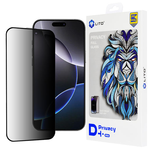 Film de protection d'écran Privacy Lito D+ Pro pour Apple iPhone 16 Pro Max, Verre trempé, Collage intégral