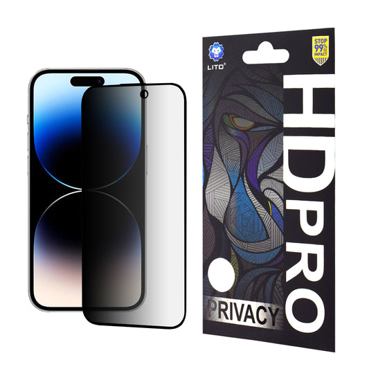 Film de protection d'écran Privacy Lito HD Pro pour Apple iPhone 14 Pro, Verre trempé, Collage intégral