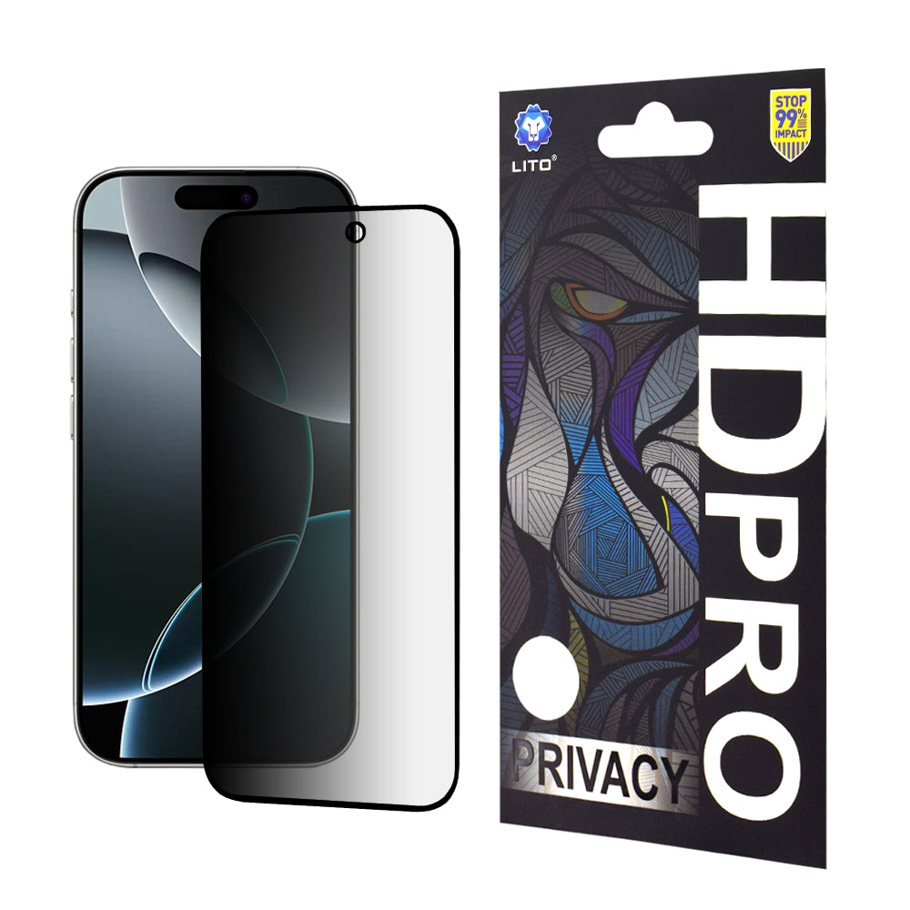 Film de protection d'écran Privacy Lito HD Pro pour Apple iPhone 16 Pro, Verre trempé, Collage intégral