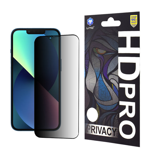Film de protection d'écran Privacy Lito HD Pro pour Apple iPhone 17e / 16e / 14 / 13 Pro, Verre trempé, Collage complet