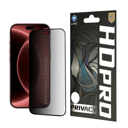 Film de protection d'écran Privacy Lito HD Pro pour Apple iPhone 18 Pro Max, Verre Trempé, Collage Complet