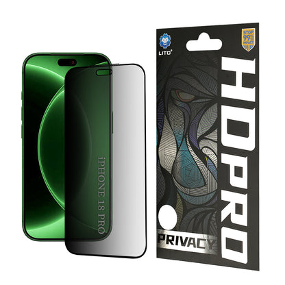 Film de protection d'écran Privacy Lito HD Pro pour Apple iPhone 18 Pro, Verre trempé, Collage complet