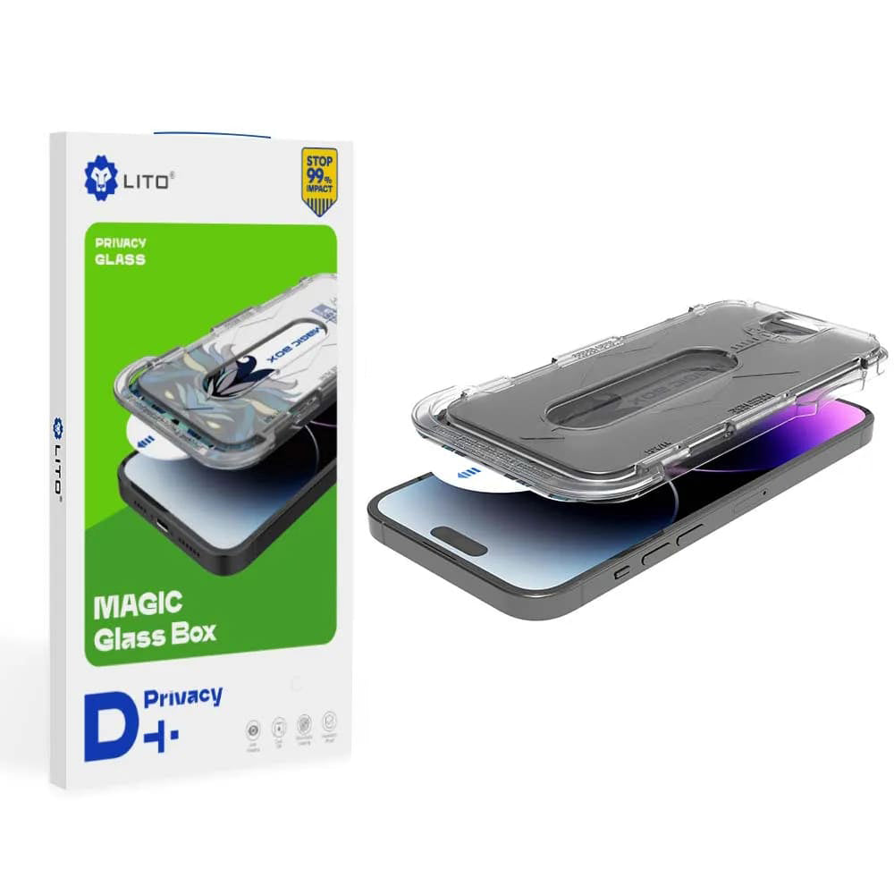Film de protection écran Privacy Lito Magic Glass Box D+ Tools pour Apple iPhone 16 Pro Max, Verre Sécurisé, Collage Complet