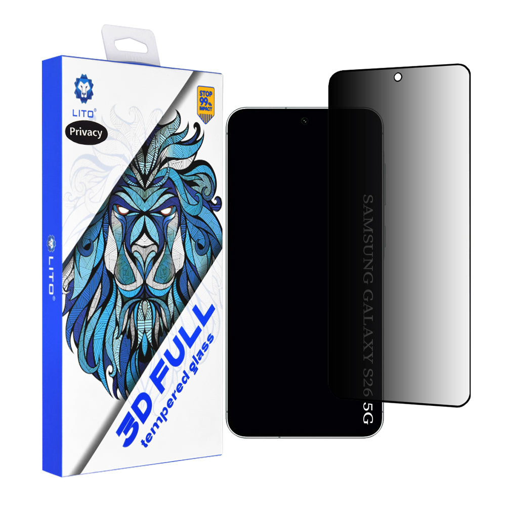 Film de protection écran Privacy Lito pour Samsung Galaxy S26 S942, Verre Trempé, Full Glue, 3D