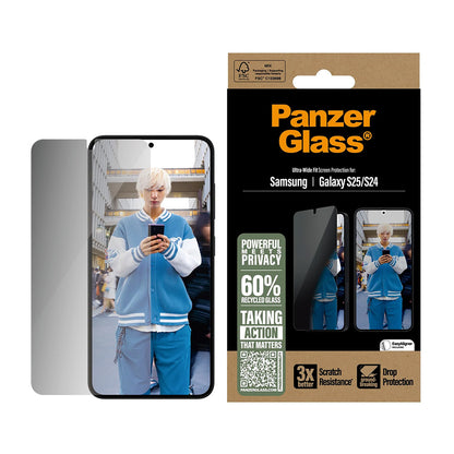 Film de protection écran Privacy PanzerGlass Ultra-Wide Fit pour Samsung Galaxy S25 S931 / S24 S921, Verre Trempé, Full Glue