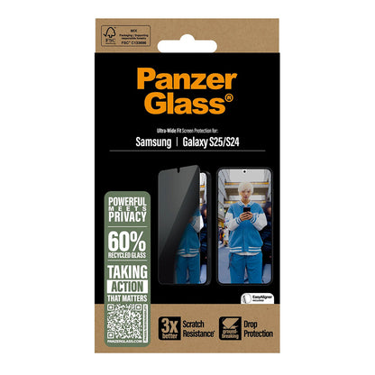 Film de protection écran Privacy PanzerGlass Ultra-Wide Fit pour Samsung Galaxy S25 S931 / S24 S921, Verre Trempé, Full Glue