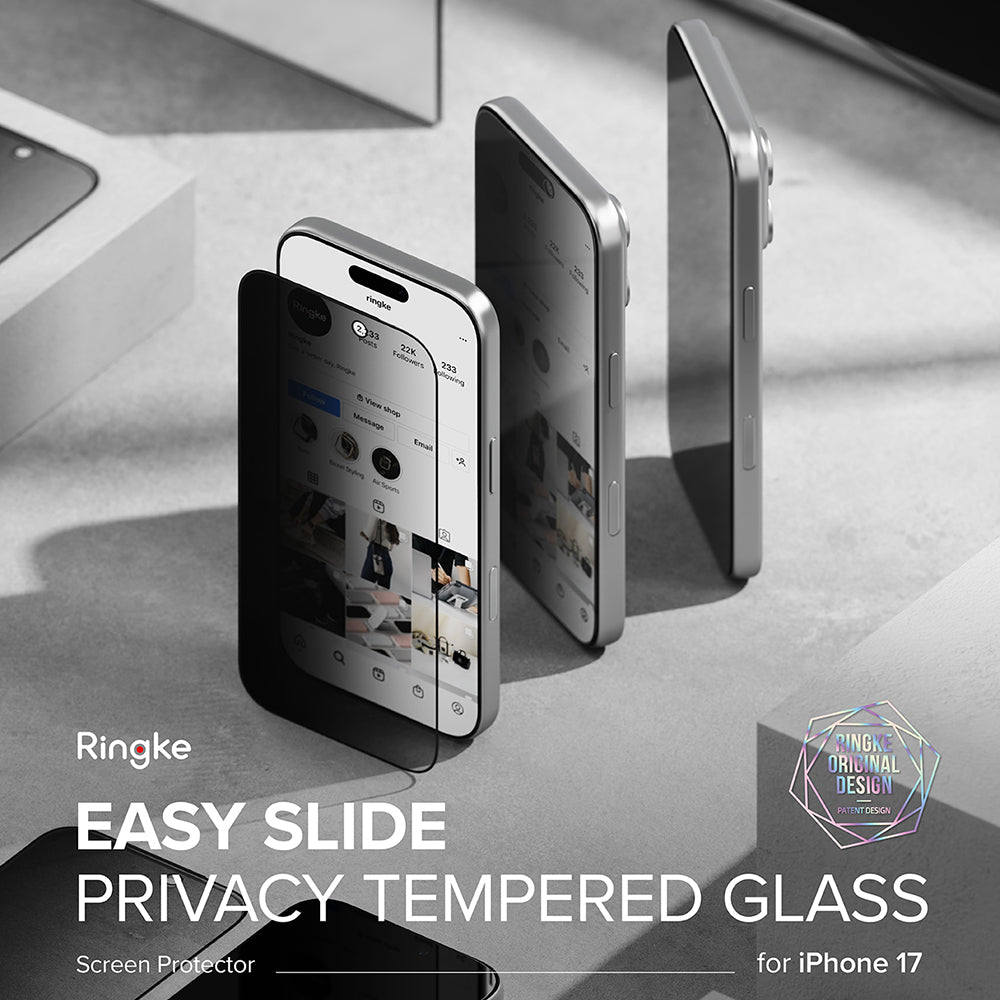 Film de protection d'écran Privacy Ringke Easy Slide pour Apple iPhone 17 Air, Verre trempé, Collage intégral, Lot de 2 pièces