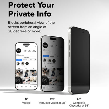 Privacy Screen Protector Ringke Easy Slide for Apple iPhone 17 Pro Max, Tempered Glass, Full Glue, Set of 2 pieces