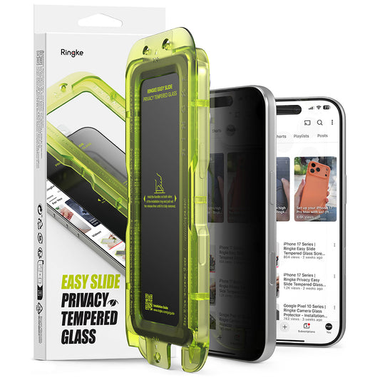 Film de protection d'écran Privacy Ringke Easy Slide pour Apple iPhone 18 Pro, Verre trempé, Collage intégral, Lot de 2 pièces