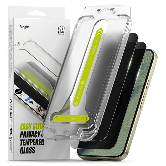 Film de protection d'écran Privacy Ringke Easy Slide pour Google Pixel 11 Pro / 10 Pro / 9 Pro, Verre trempé, Collage intégral, Lot de 2 pièces