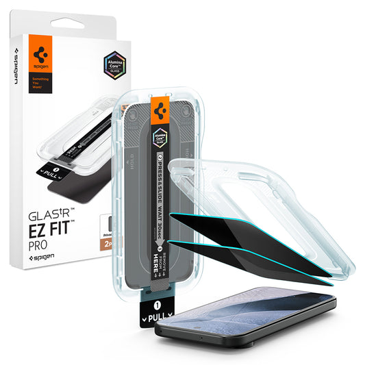 Film de protection d'écran Privacy Spigen GlastR EZ FIT Pro pour Google Pixel 11 Pro / 10 Pro, Verre Trempé, Collage Complet, Set de 2 pièces AGL11481