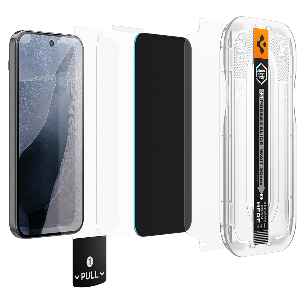 Film de protection d'écran Privacy Spigen GlastR EZ FIT Pro pour Google Pixel 11 Pro / 10 Pro, Verre Trempé, Collage Complet, Set de 2 pièces AGL11481